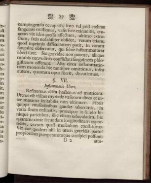 §. VII. Inflammatio Uteri.