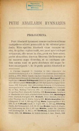 Petri Abaelardi Peripatetici Palatini Hymnarius Paraclitensis sive hymnorum libelli tres ad fidem codicum Bruxellensis et Calmontani edidit Guido Maria Dreves, S. J.