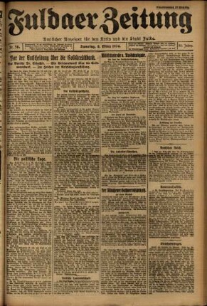 Erste Ausgabe vom Samstag, den 08. März 1924.