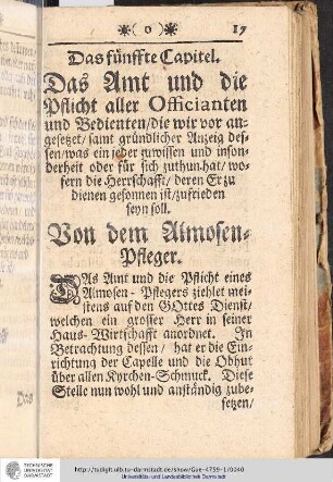 Das fünffte Capitel: Das Amt und die Pflicht aller Officianten und Bedienten