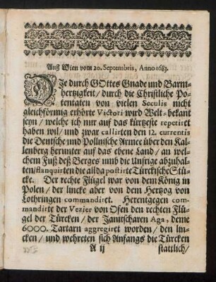 Auß Wien vom 20. Septembris, Anno 1683.
