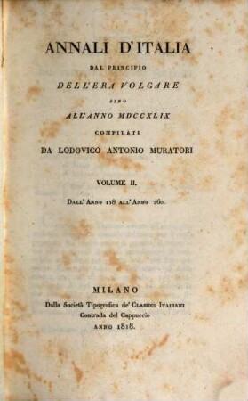 Annali d'Italia dal principio dell'era volgare sino all'anno MDCCXLIX, 2. Dall'anno 118 all'anno 260