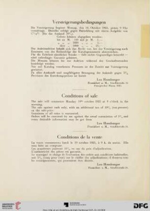 Versteigerungsbedingungen / Conditions of sale / conditions de la vente