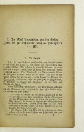 I. Die Mark Brandenburg von den ältesten Zeiten bis zur Besitznahme durch die Hohenzollern (-1415)