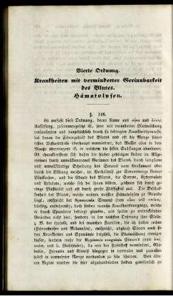 Vierte Ordnung. Krankheiten mit verminderter Gerinnbarkeit des Blutes. Hämotolysen