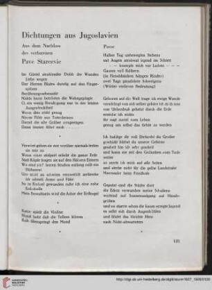 Dichtungen aus Jugoslavien : Aus dem Nachlass des verlorenen