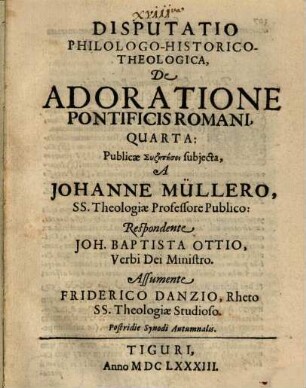 Disputatio Philologo-Historico-Theologica, De Adoratione pontificis Romani, Quarta