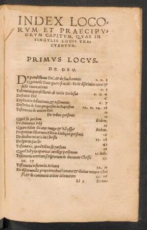 Index Locorum Et Praecipuorum Capitum, Quae In Singulis Locis Tractantur.
