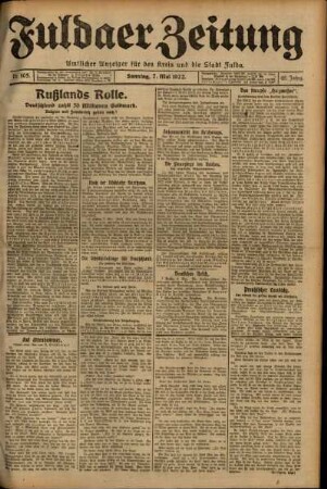 Erste Ausgabe vom Sonntag, den 07. Mai 1922.