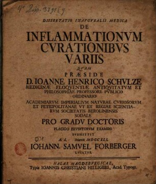 Diss. inaug. med. de inflammationum curationibus variis
