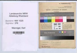 Entnazifizierung Karl Mannigel , geb. 13.03.1894 (Verwaltungsbeamter)
