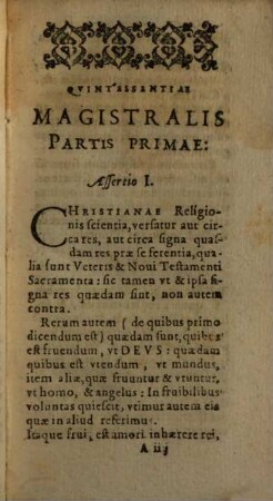 Quintessentia magistralis in quatuor Secta partes Succintis Solutionibus, praecipua in theologorum Scholis Controversa resolvens