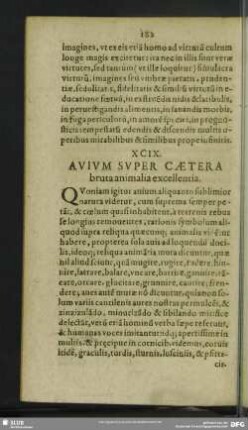 XCIX. Avium Super Caetera bruta animalia excellentis