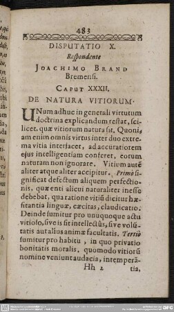 Disputatio X. Respondente Joachimo Brand Bremensi [Caput XXXII.-XXXV.]