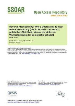 Review: After Equality: Why a Decreasing Turnout Harms Democracy (Armin Schäfer: Der Verlust politischer Gleichheit: Warum die sinkende Wahlbeteiligung der Demokratie schadet)