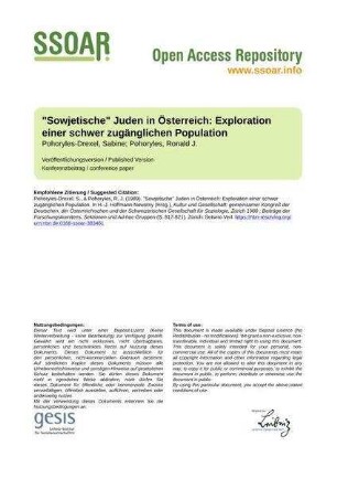 "Sowjetische" Juden in Österreich: Exploration einer schwer zugänglichen Population