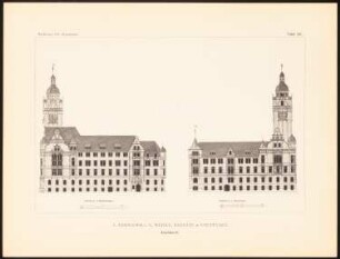 Konkurrenzentwürfe für ein Rathaus in Stuttgart, zusammengest. v. W. Kick, Stuttgart 1895: Projekt I, Ansicht von der Hirschstraße, Ansicht von der Eichstraße
