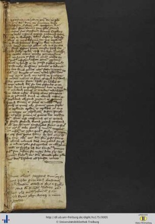 [Ansatzfalz] lateinische Pergamenturkunde: ein am 2. Oktober 1406 im Zisterzienserkloster Waldsassen (Oberpfalz) ausgestelltes Notariatsinstrument.