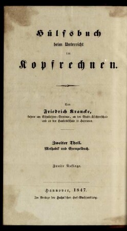 Theil 2: Hülfsbuch beim Unterricht im Kopfrechnen. Zweiter Theil