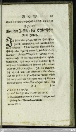 II Capitel. Von den Zufällen der Hysterischen Krankheiten