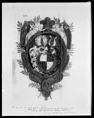 Erläuterungsbände zu den Bußpsalmen des Orlando di Lassos und den Motetten des Cyprian de Rore — Wappen mit einem Medaillon