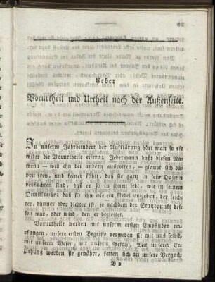 Ueber Vorurtheil und Urtheil nach der Außenseite. - Ehestands-Hausgeräth. Eine Erzählung.