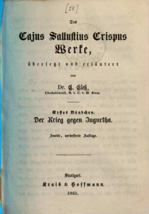 Des Cajus Sallustius Crispus Werke, 1.. Der Krieg gegen Jugurtha