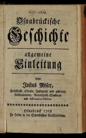 Osnabrückische Geschichte : allgemeine Einleitung