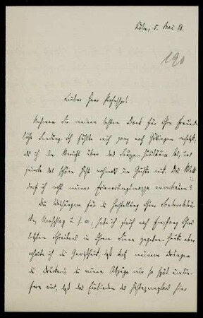Nr. 10: Brief von Konstantin Höhlbaum an Ferdinand Frensdorff, Köln, 5.5.1883