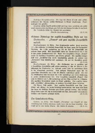 Schwere Niederlage der englisch=französischen Flotte vor den Dardanellen. - "Bouvet" und zwei englische Panzerschiffe versenkt.