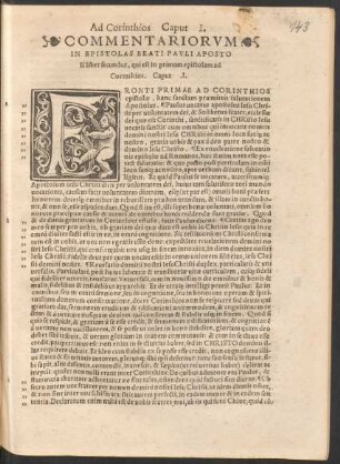 Commentariorum In Epistolas Beati Pauli Apostoli liber secundus, qui est primam epistolam ad Corinthios.