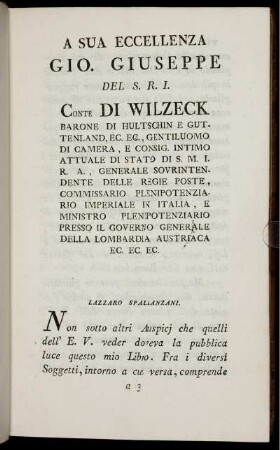 A sua Eccellenza Gio. Giuseppe Del S. R. I.
