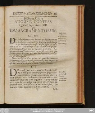 Dissertatio XIII. in August. Confess. Quae est super Artic. XIII. De Usu Sacramentorum.