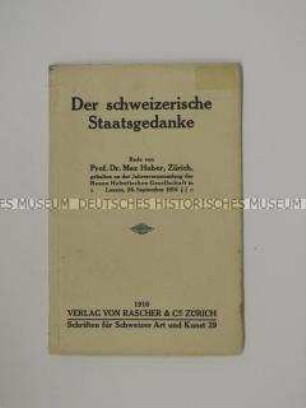Gesellschaftstheoretische Abhandlung über die Schweiz aus der Zeit des 1. Weltkrieges