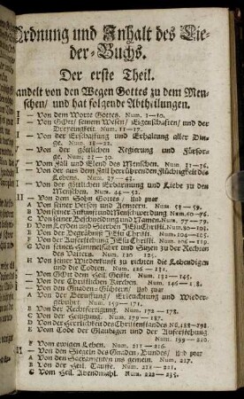 Ordnung und Inhalt des Lieder-Buchs. Der erste Theil