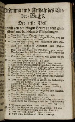 Ordnung und Inhalt des Lieder-Buchs. Der erste Theil