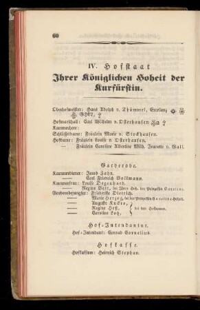 IV. Hofstaat Ihrer königlichen Hoheit der Kurfürstin.