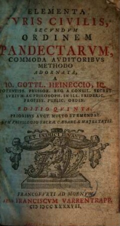 Elementa Ivris Civilis, Secvndvm Ordinem Pandectarvm, [1]