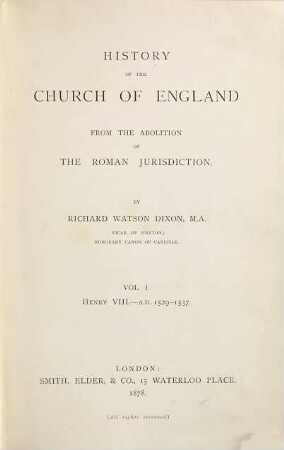 History of the Church of England : from the abolition of the Roman jurisdiction, 1