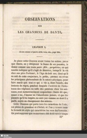 Observations Sur Les Chansons De Dante