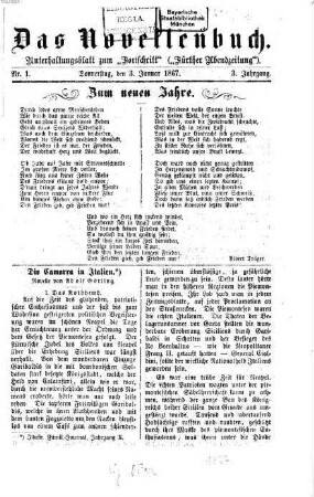 Das Novellenbuch : Unterhaltungsblatt zum Fortschritt. 1867, 1867 = Jg. 3