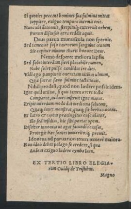 Ex Tertio Libro Elegiarum Ovidii de Tristibus.