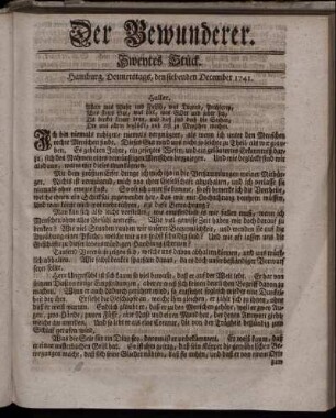 Zweytes Stück. Hamburg, Donnerstags, den siebenden December 1741.