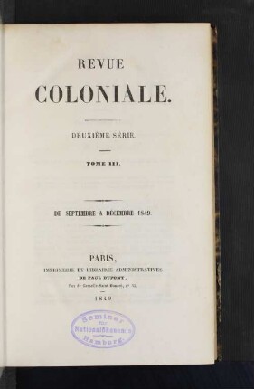 Tome 3.1849, Septembre à Décembre: Revue coloniale