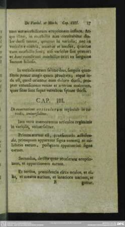 Cap. IIII. De enarratione articulorum regiminis in variolis, universaliter