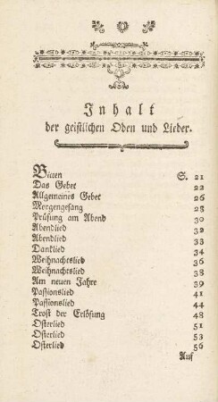Inhalt der geistlichen Oden und Lieder