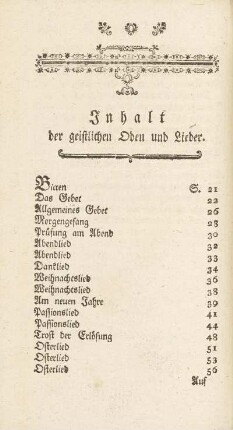 Inhalt der geistlichen Oden und Lieder