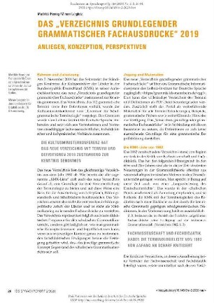 Das "Verzeichnis grundlegender grammatischer Fachbegriffe" 2019. Anliegen, Konzeption, Perspektiven