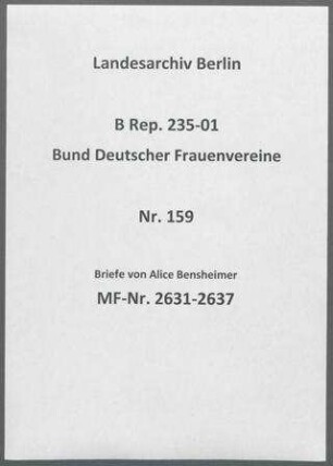Briefe von Alice Bensheimer