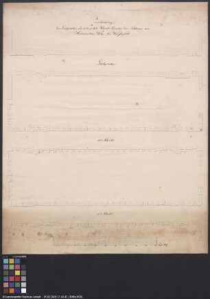 Zeichnung der Quaderschichten der Schleuse am Herrenmühlenwehr bei Weißenfels, 13., 14. und 15. Schicht und Deckplatten